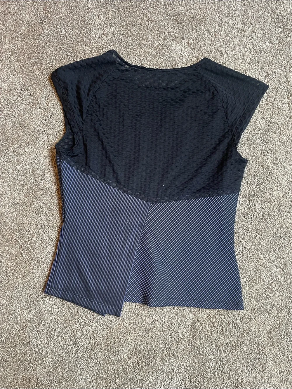 Nike Women's Dri Fit Black and Navy Striped Athletic Shirt Size Small